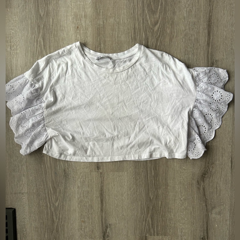 zara white ruffle sleeve crop top size small